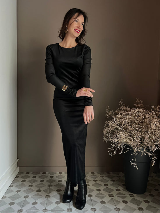 Abito lungo in velluto nero