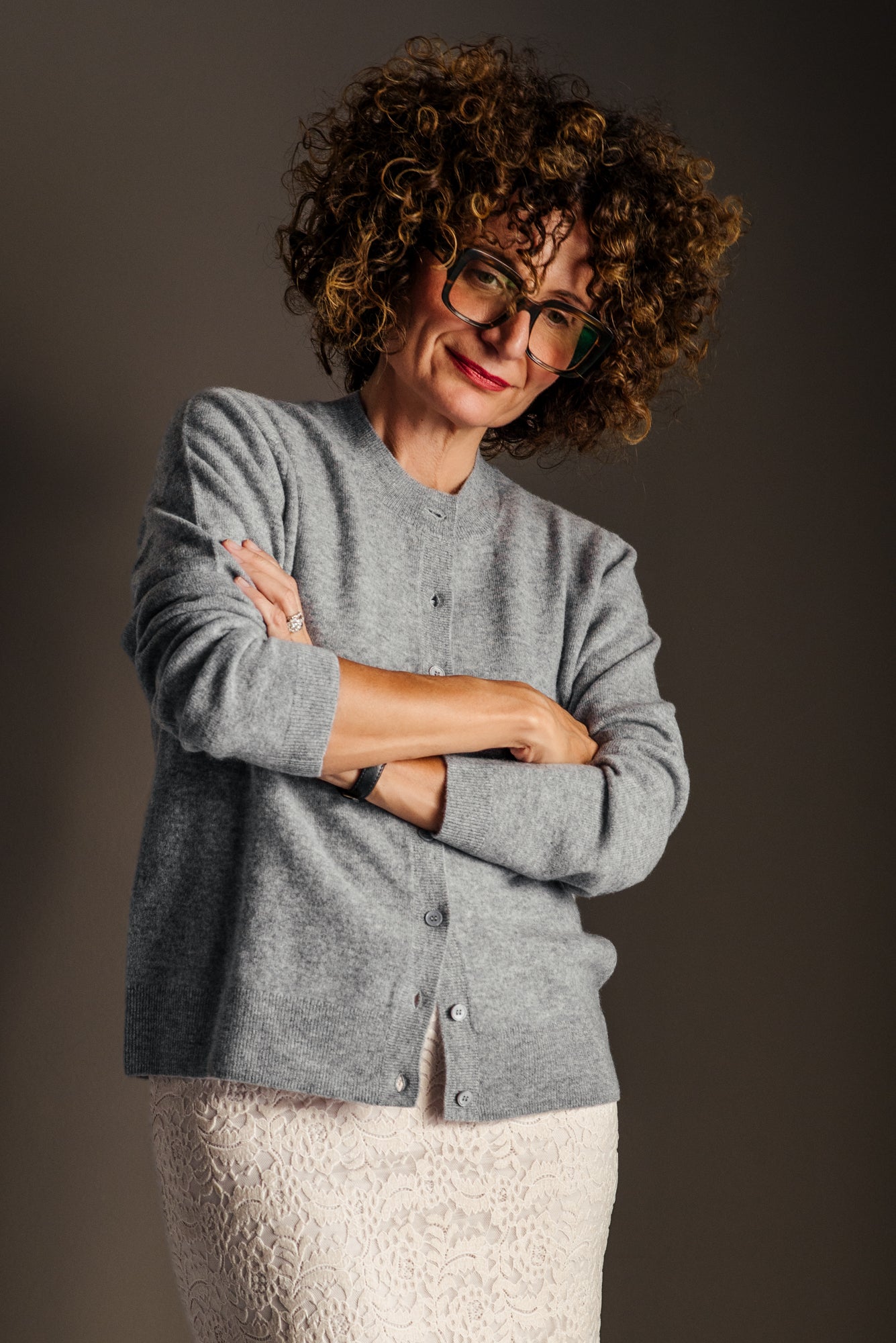 Cardigan  in Lana e Cashmere grigio perla