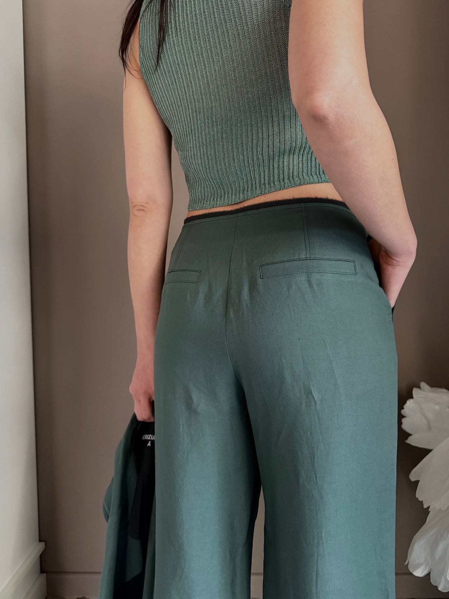 Pantalone Wide Leg in Lino e Viscosa – Verde Salvia