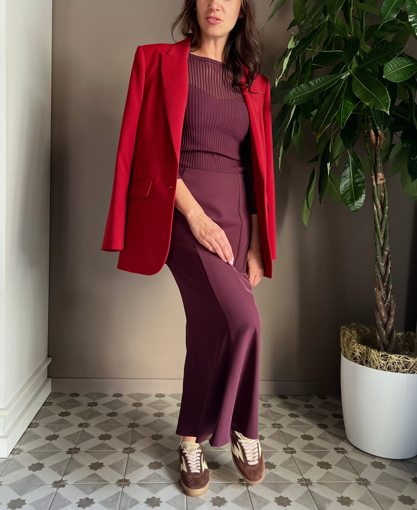 Gonna longuette in crepe purple red