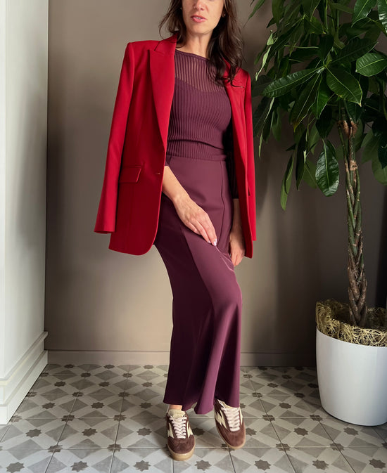 Gonna longuette in crepe purple red