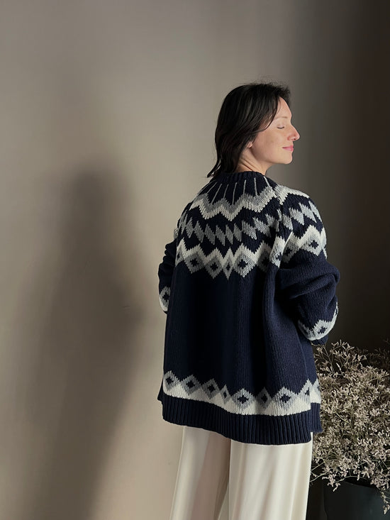 Cardigan in lana con lavorazione nordica blue