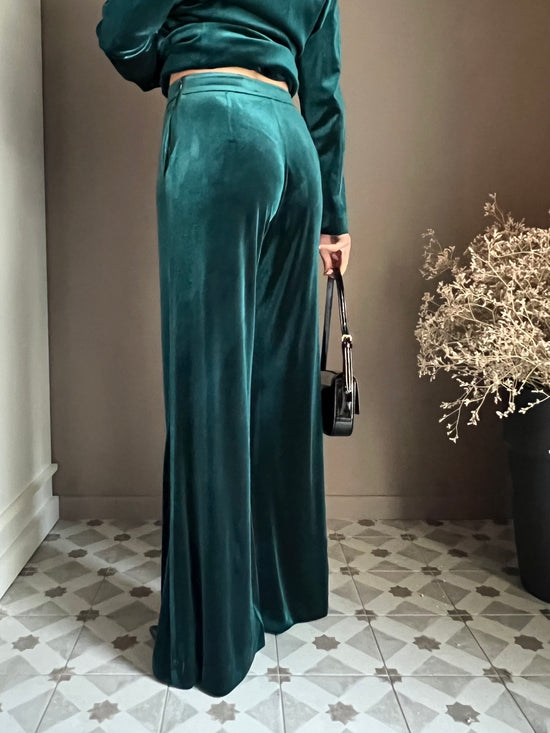 Pantalone a palazzo in velluto gree