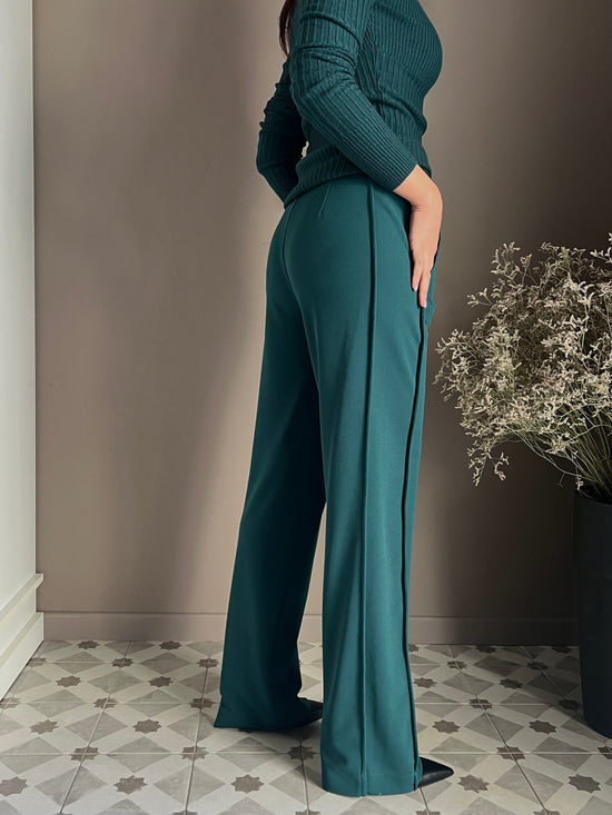 Pantalone a palazzo in crêpe fluid Deep Green