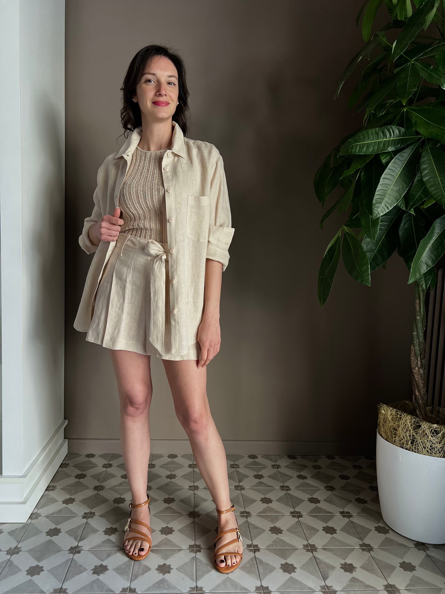 Shorts in lino beige