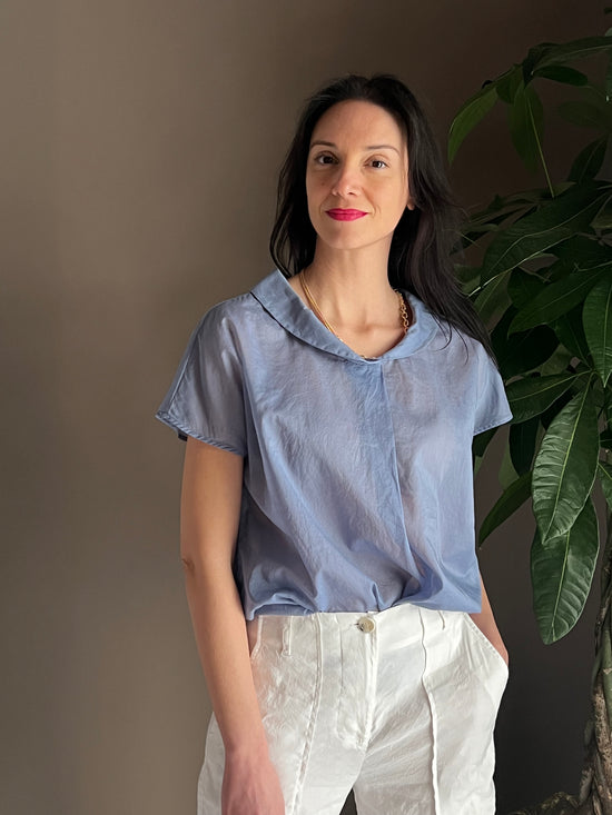 Blusa in cotone garzato manica corta