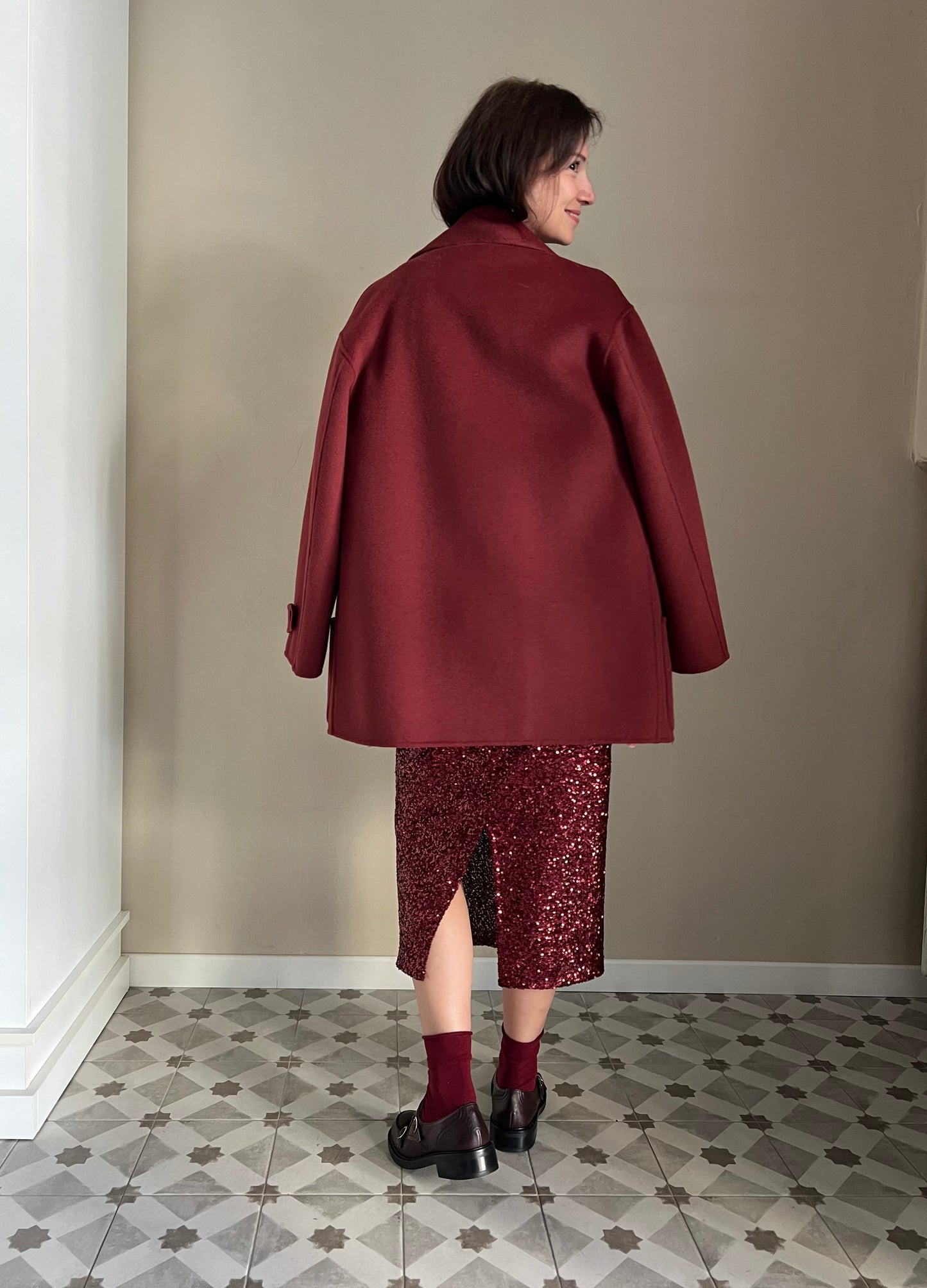 Cappotto doppiopetto burgundi