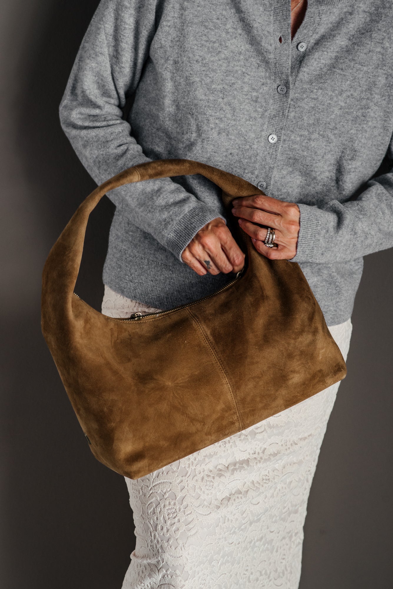 Borsa a Spalla in Camoscio Ash