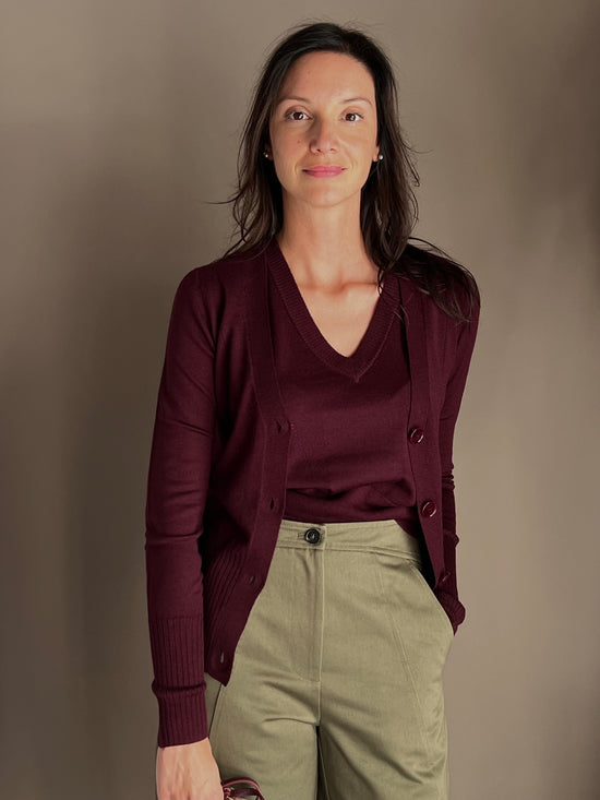 Cardigan in pura lana Patrizia Pepe Purple Red
