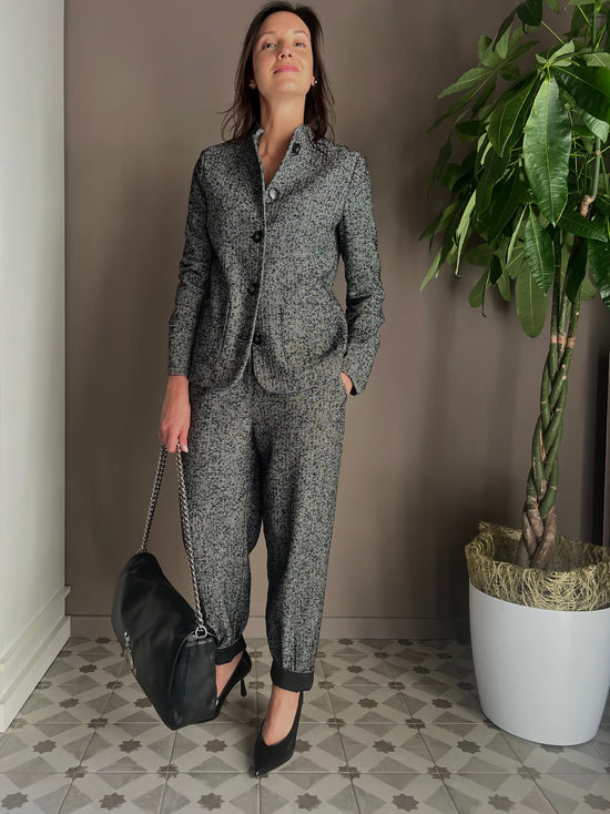 Giacca in tweed con collo alla coreana