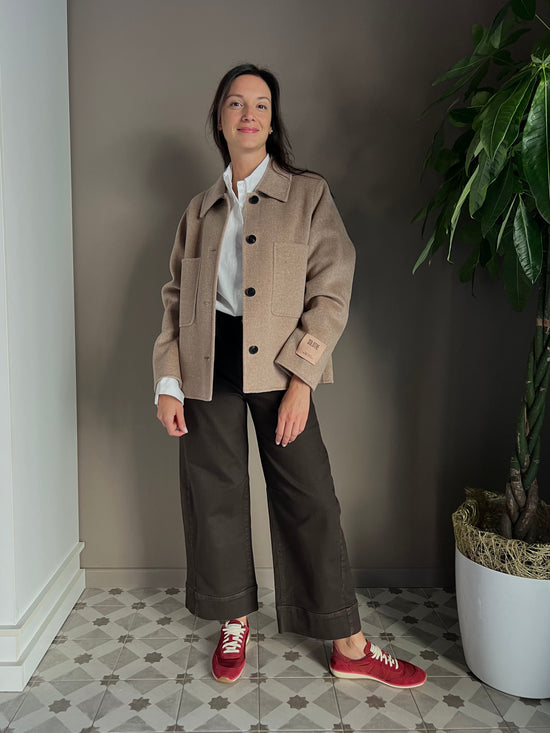 Giacca shacket in lana e cashmere beige
