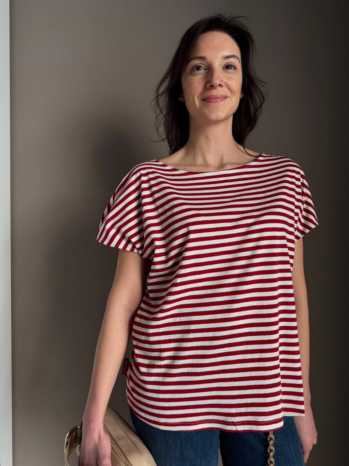 T-shirt boxy a righe manica corta