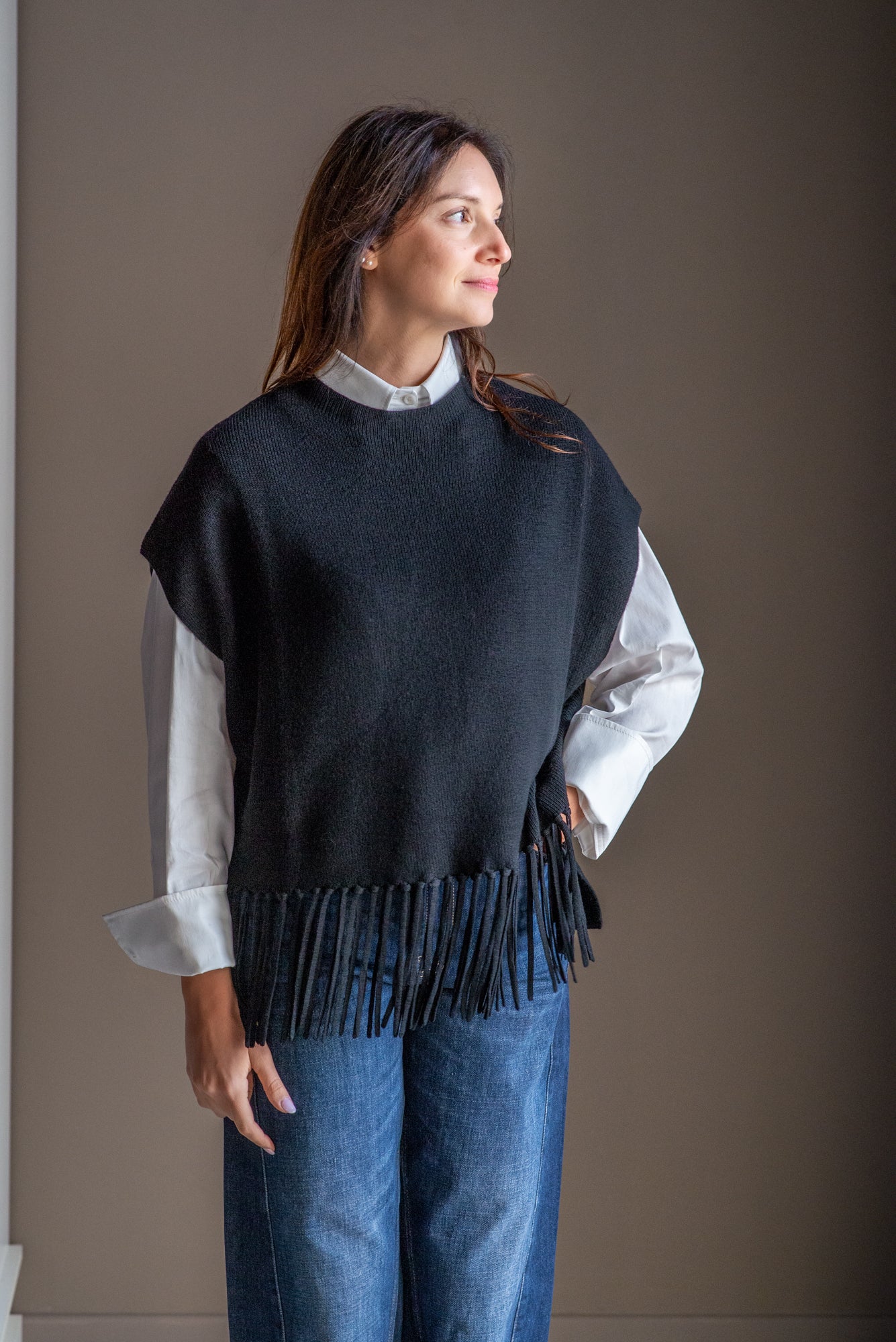 Gilet/Poncho in pura lana nero