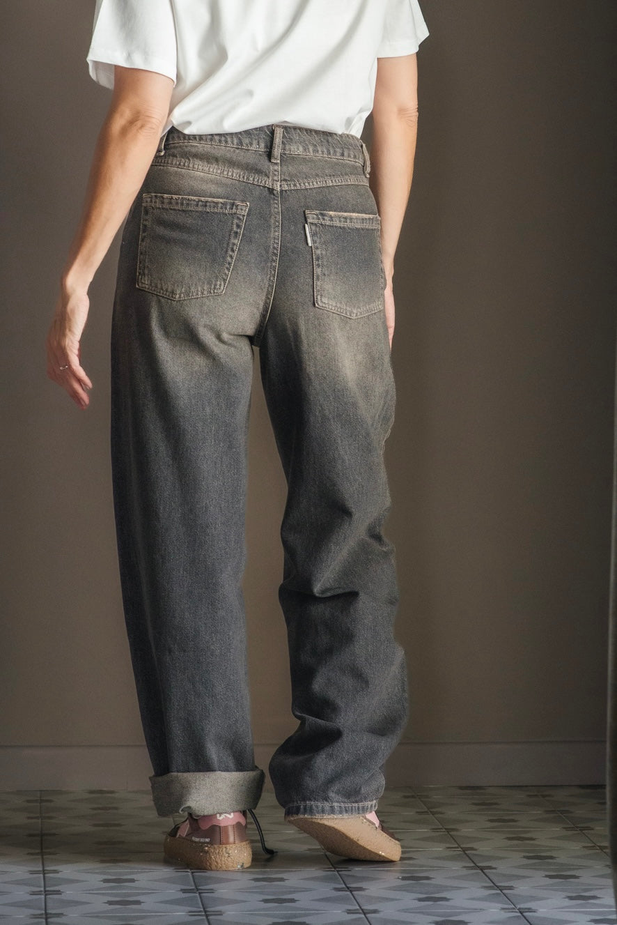 Pantalone denim grigio effetto vintage