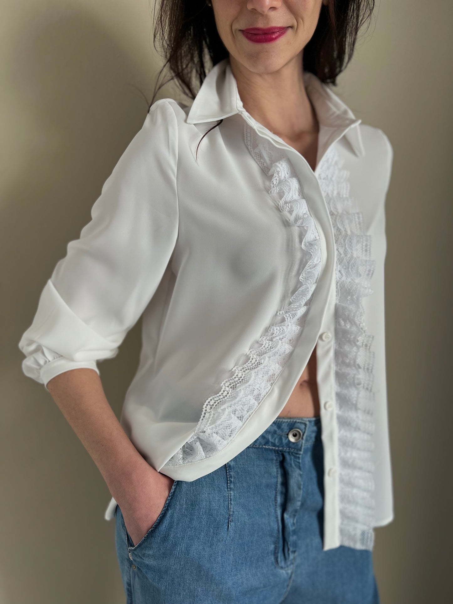 Camicia in georgette con rouches