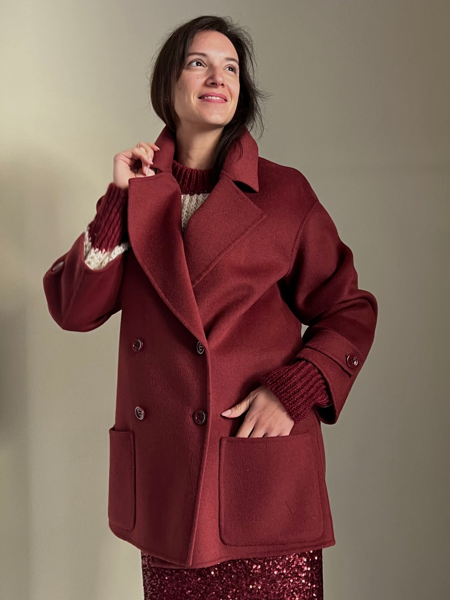 Cappotto doppiopetto burgundi