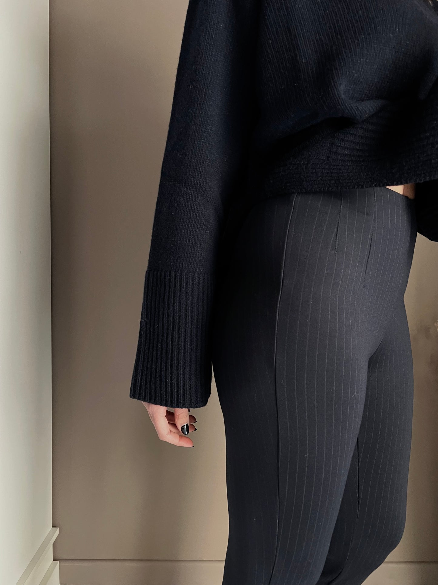 Pantaloni skinny in punto milano gessato blu