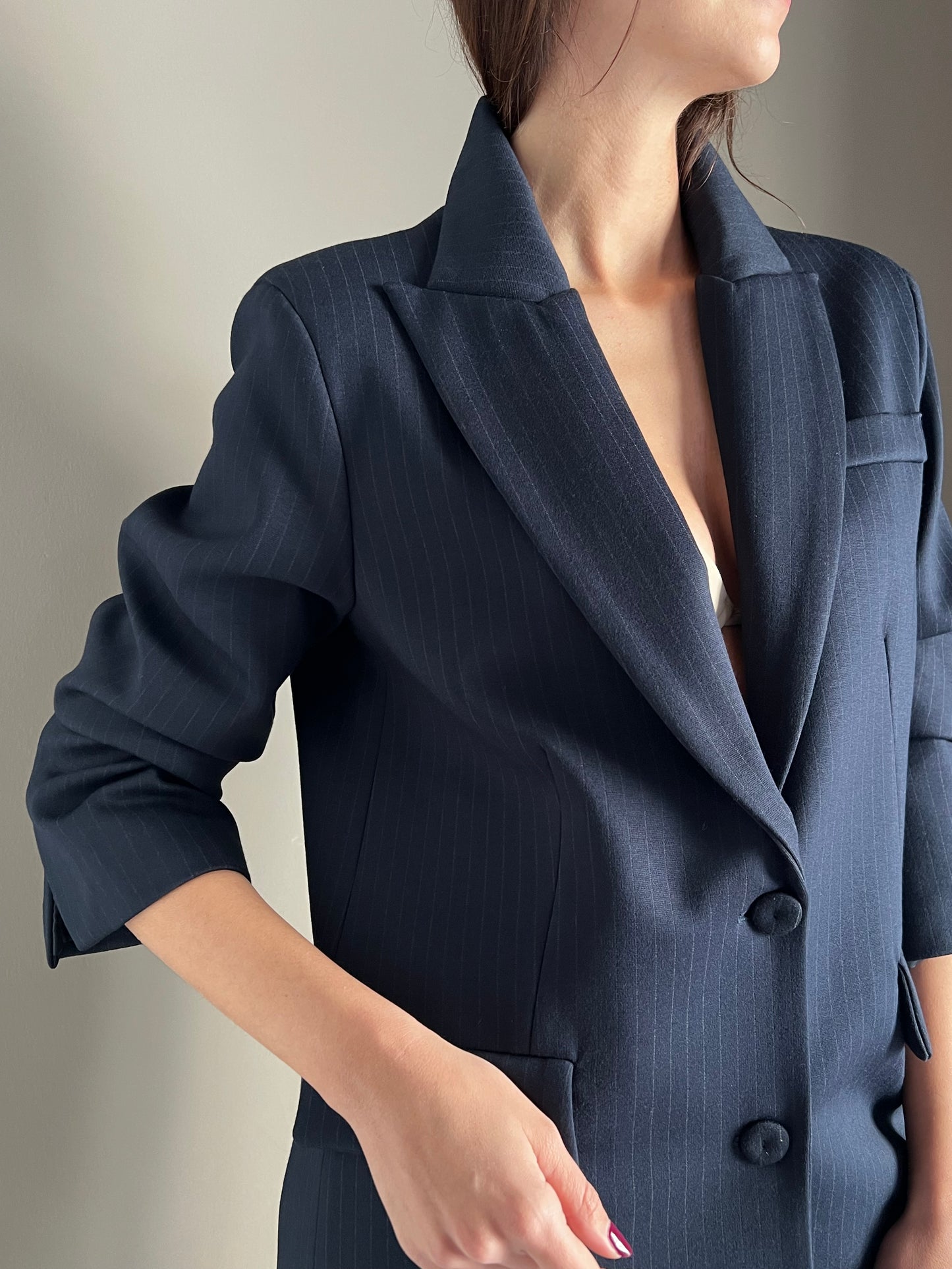 Giacca gessata over in punto stoffa navy