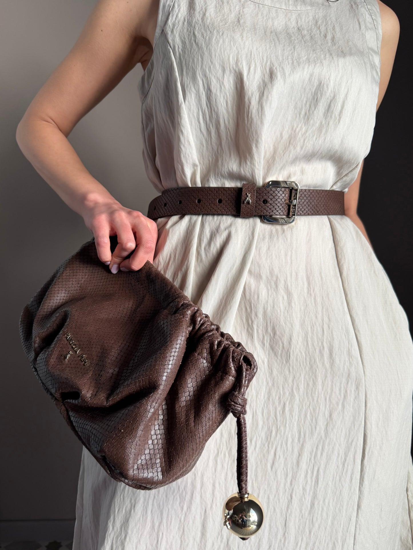 Cintura in pelle stampata Wood Brown