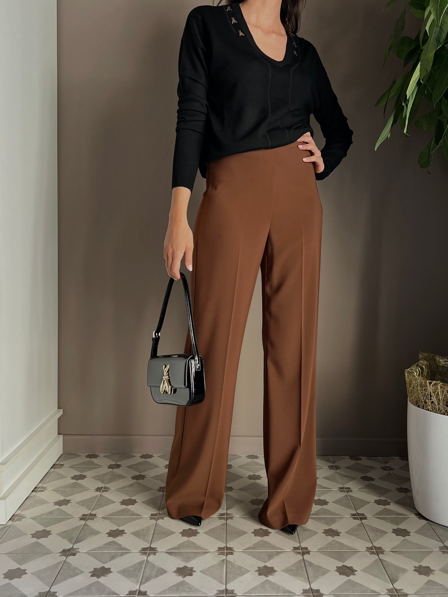Pantalone in crepe fluido Earth Brown