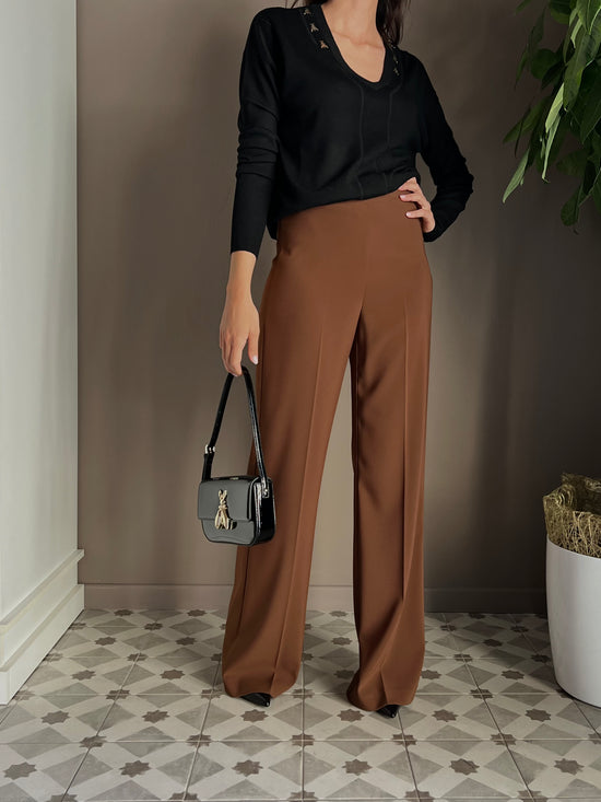 Pantalone in crepe fluido Earth Brown