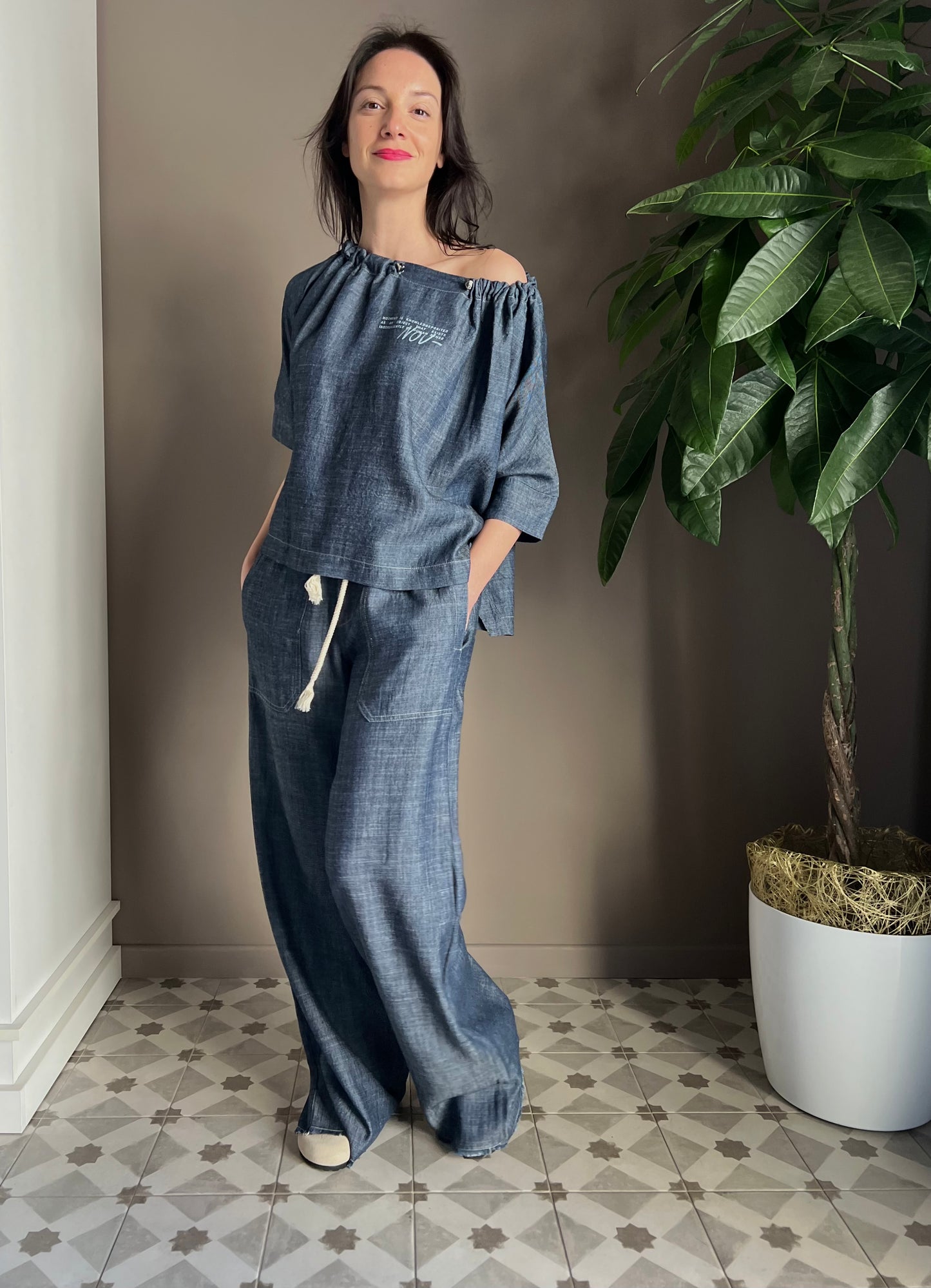 Pantalone palazzo in chambray