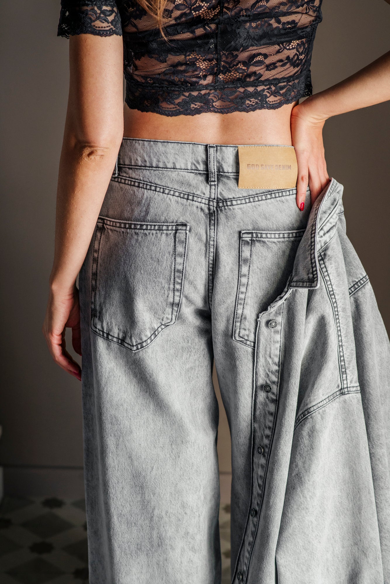 Pantalone denim grigio over