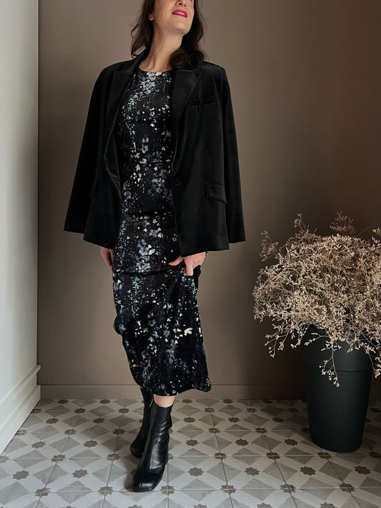 Abito lungo in micro fantasia in velluto