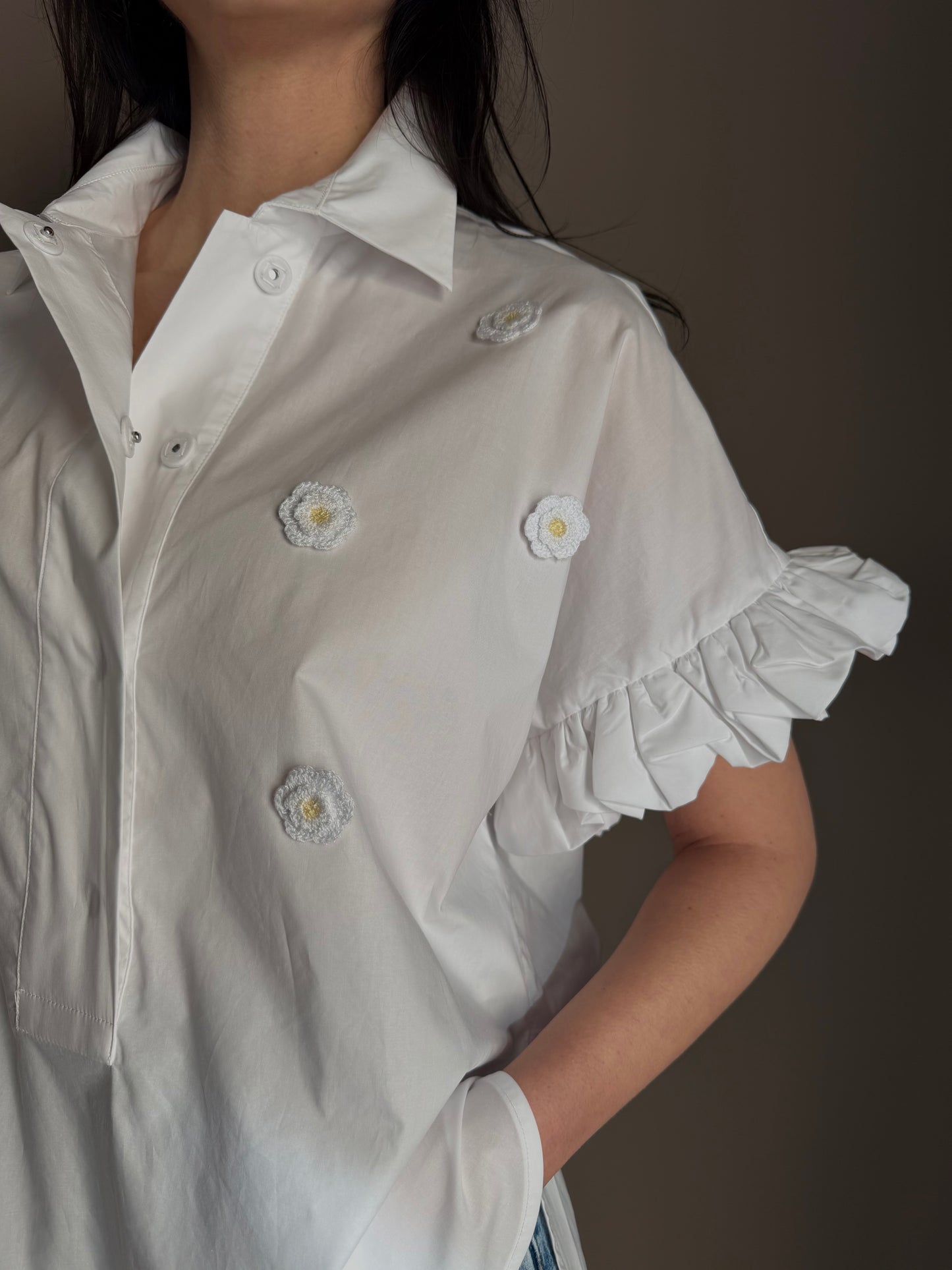 Camicia in Popeline con Margherite Crochet