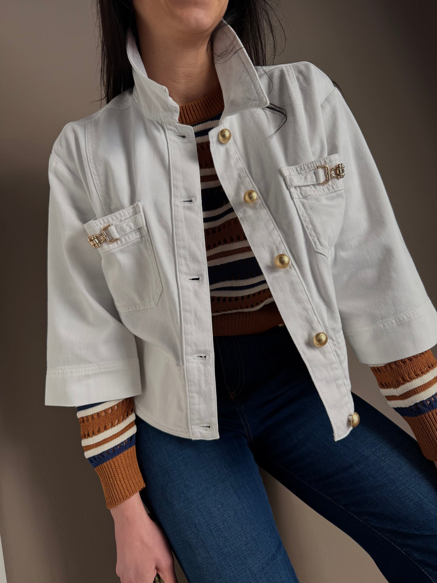 Giacca in denim con dettagli gold