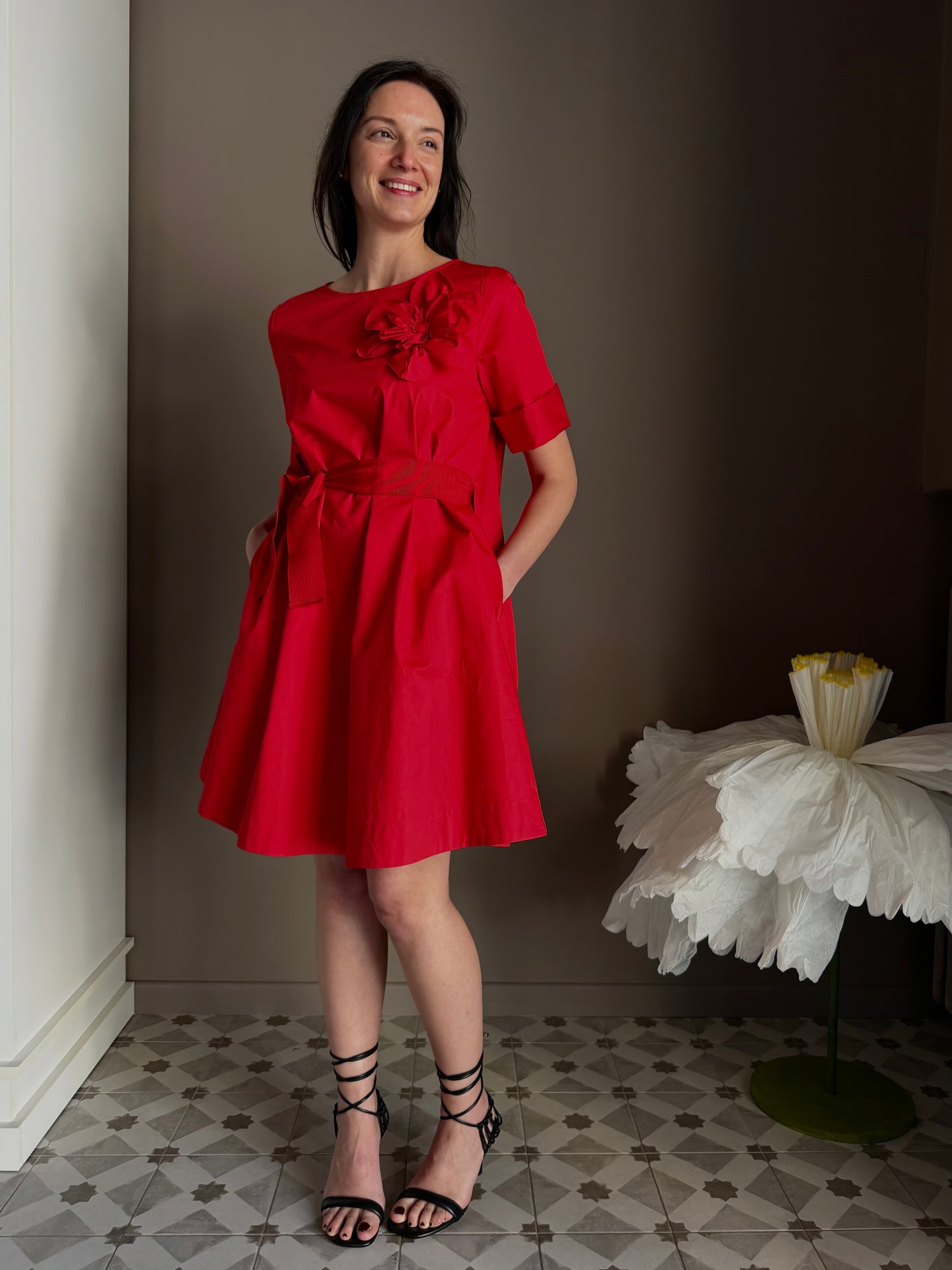 Abito Nenette rosso con fiore