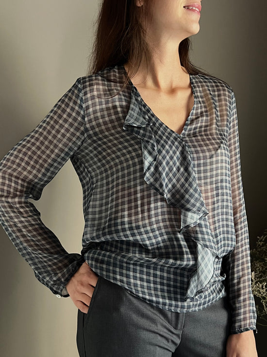 Camicia in seta e viscosa a quadretti