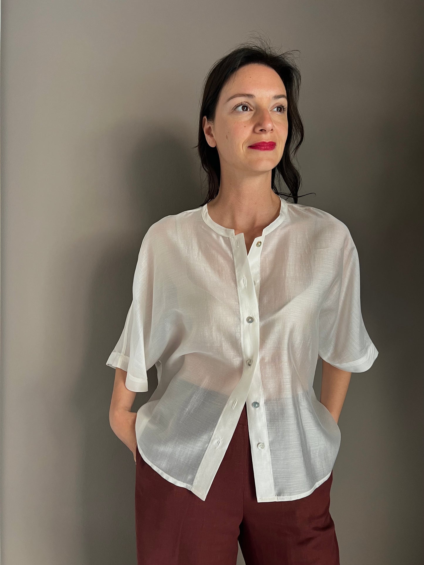 Camicia a scatolina manica corta cream
