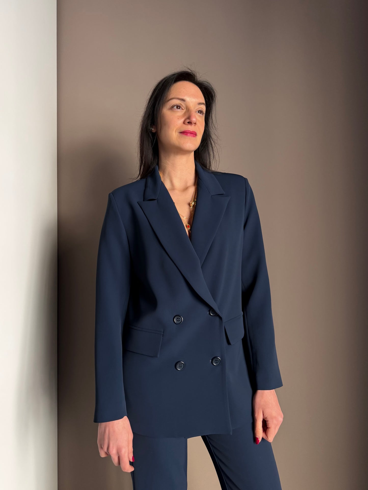 Giacca doppio petto in crepe Navy