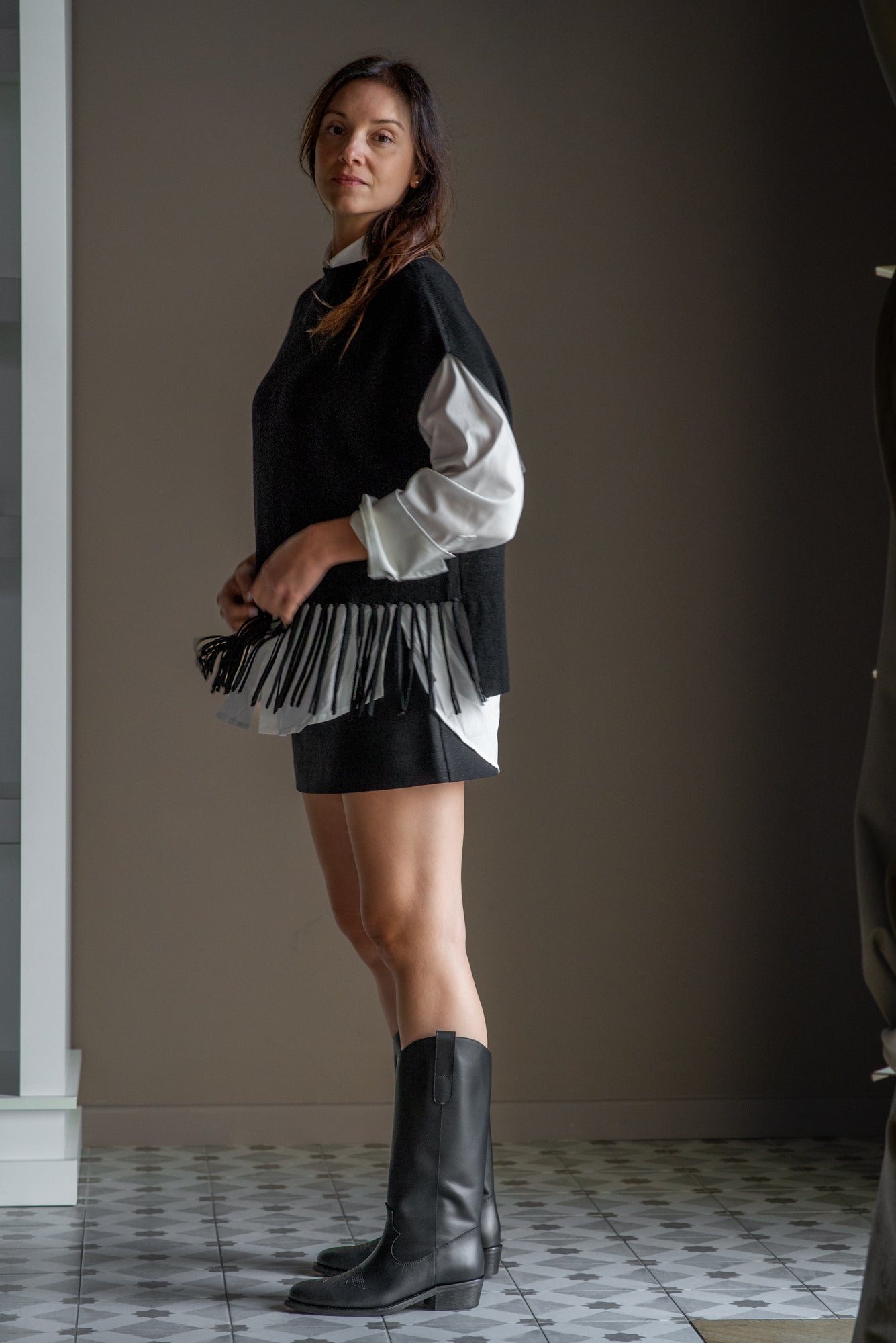 Gilet/Poncho in pura lana nero