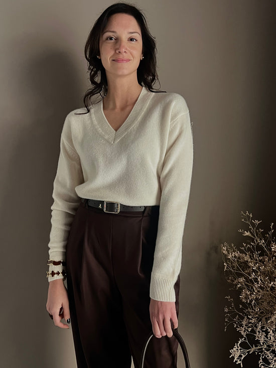 Maglia scollo a V in 100% cashemire milk