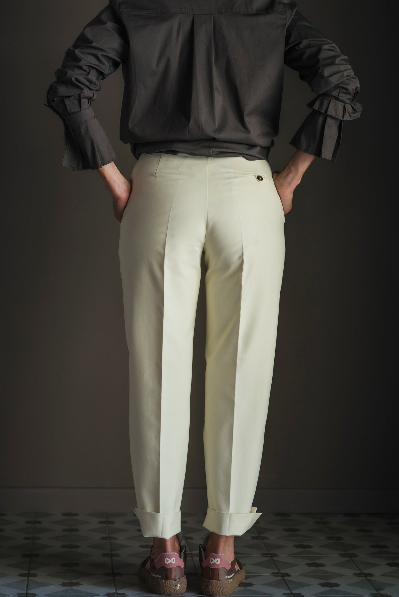 Pantalone chino in cotone crema
