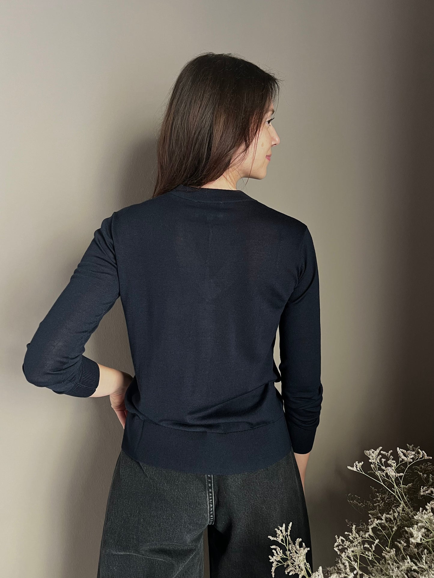 Maglia scollo a V in pura lana Blu