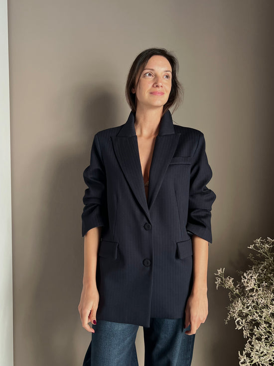 Giacca gessata over in punto stoffa navy