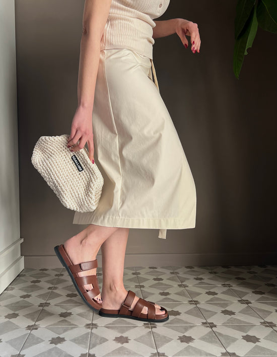 Ciabattina in pelle minimal cuoio