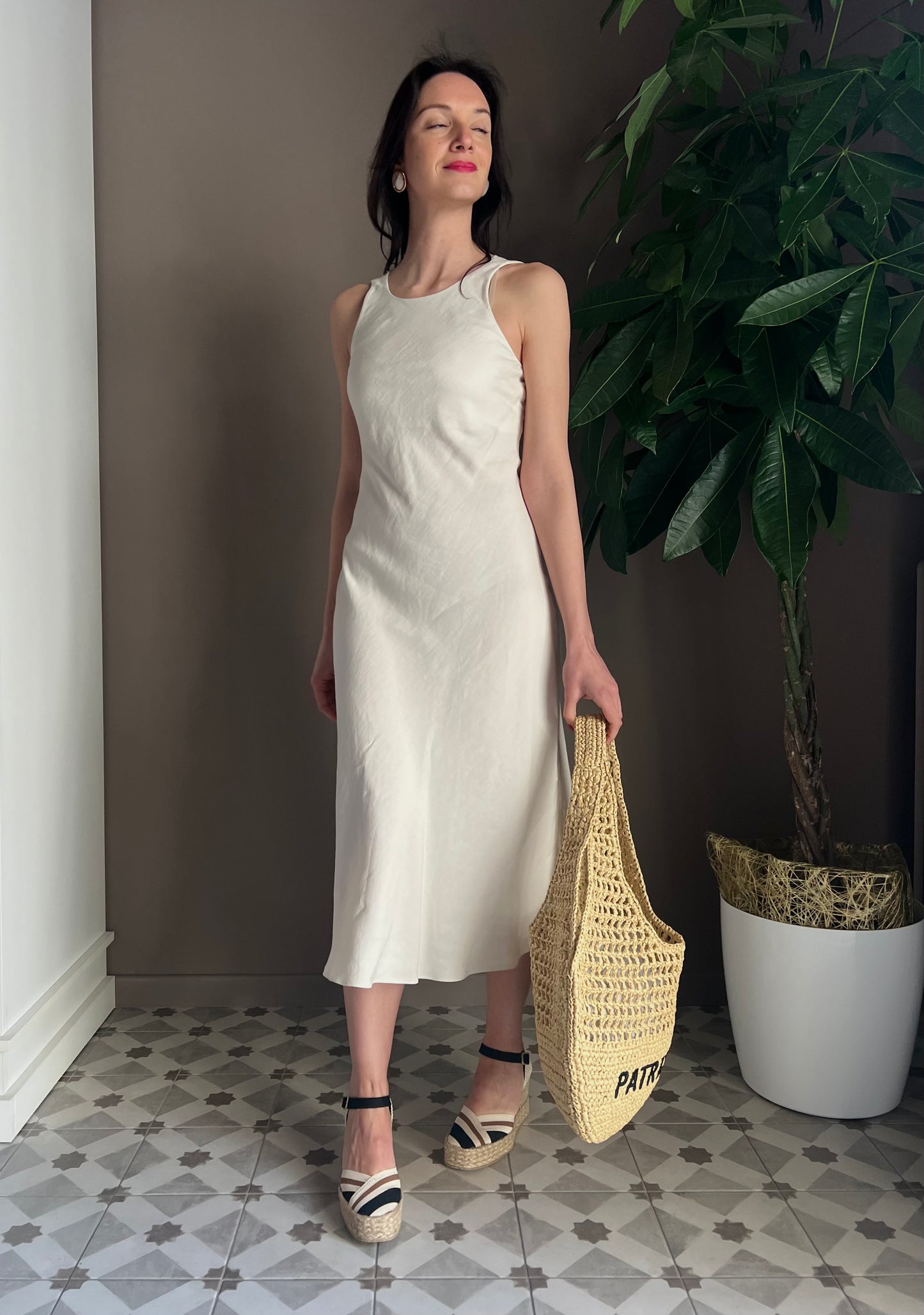 Abito in viscosa e lino ivory