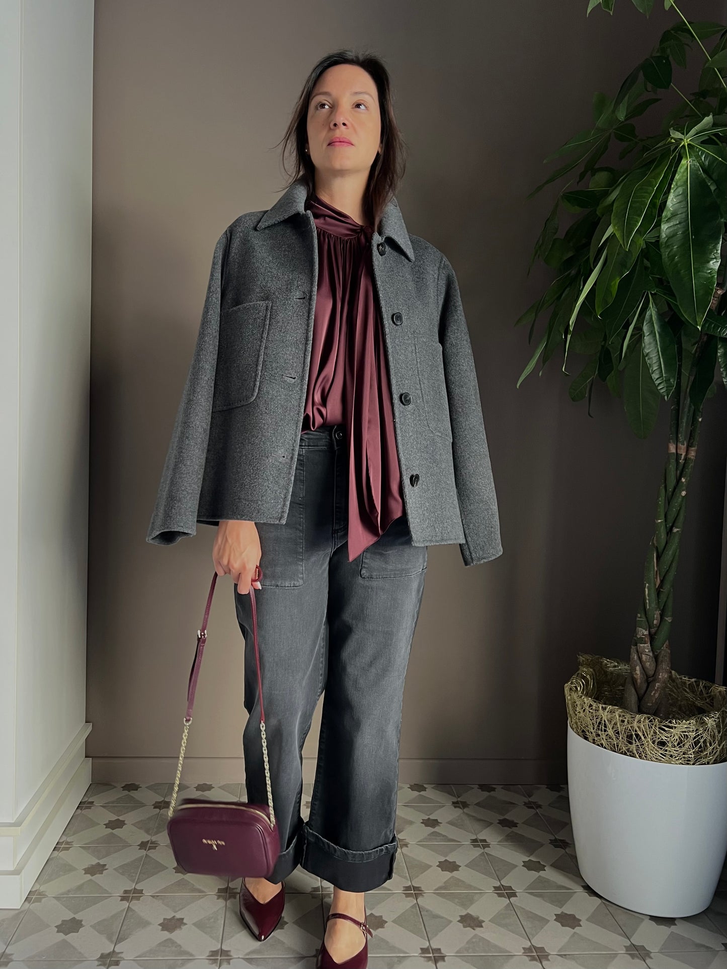 Giacca shacket in lana e cashmere grigio