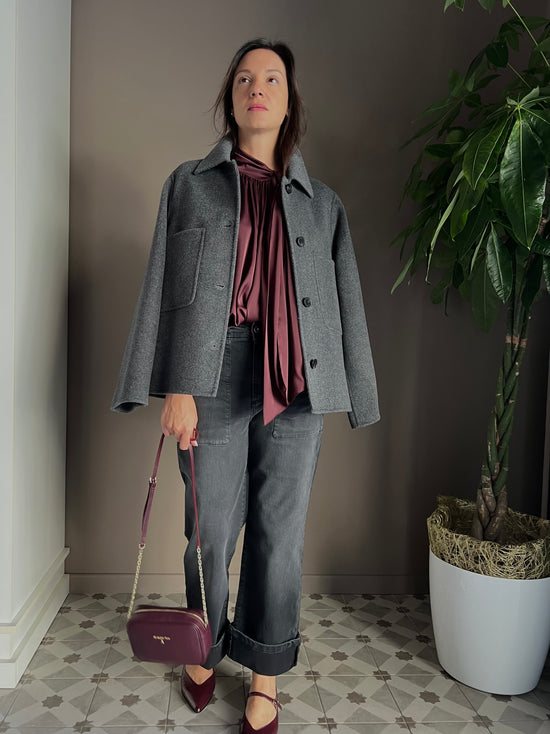 Giacca shacket in lana e cashmere grigio