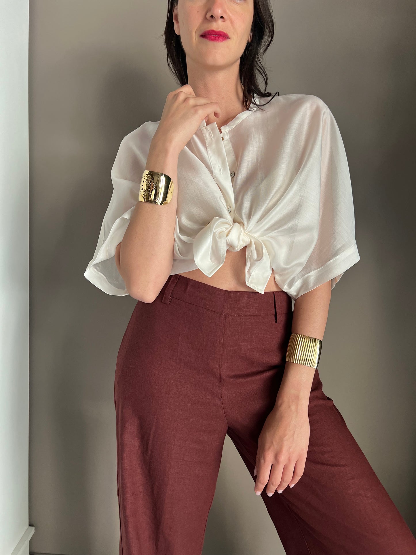 Camicia a scatolina manica corta cream
