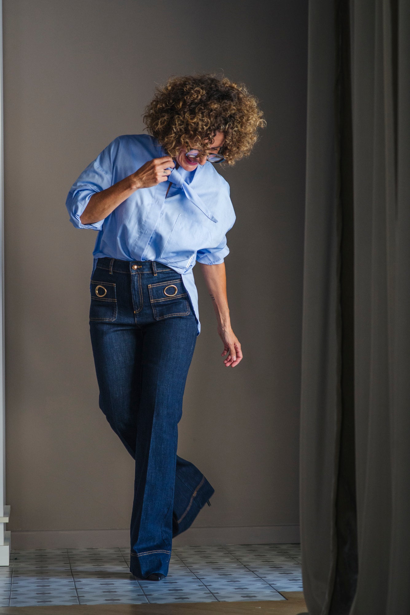 Pantalone denim Flare in tessuto Candiani