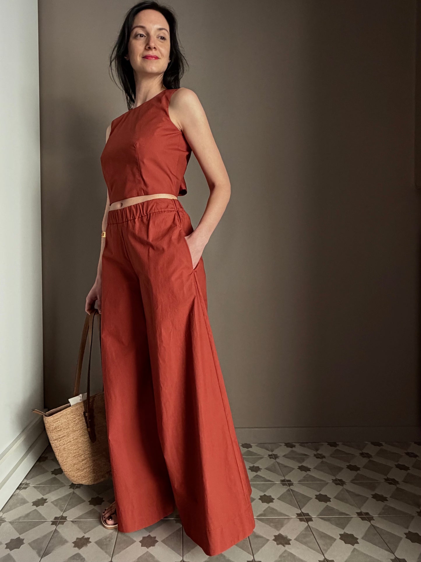 Pantalone Palazzo in Cotone Mattone – So Allure