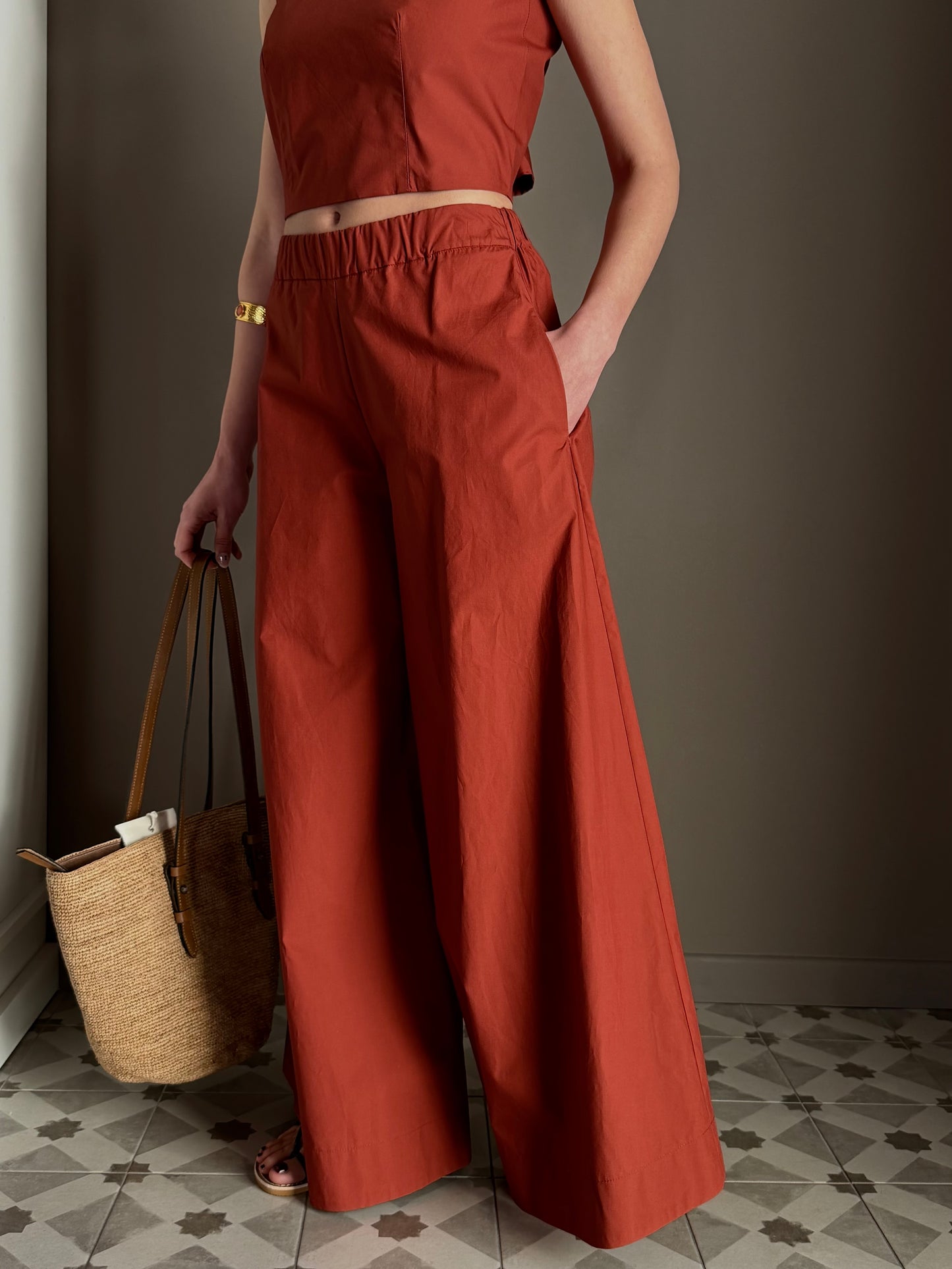 Pantalone Palazzo in Cotone Mattone – So Allure