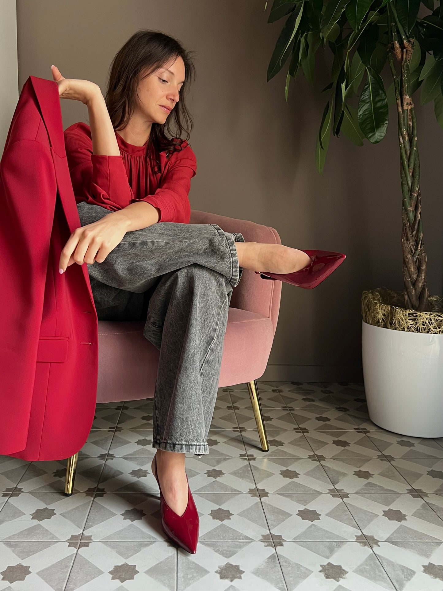 Slingback in vernice glossy Red
