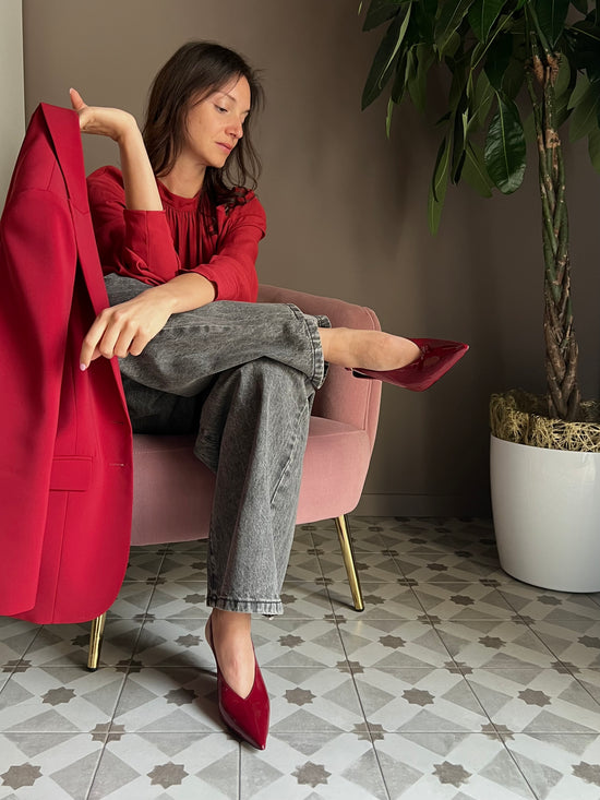 Slingback in vernice glossy Red