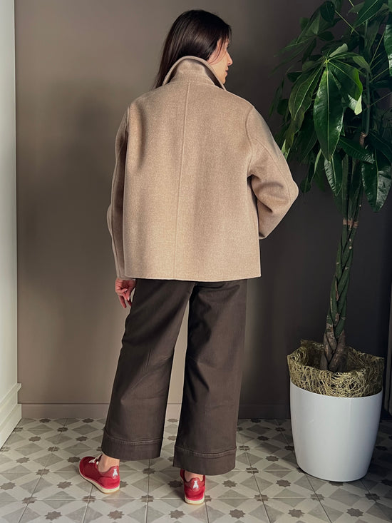 Giacca shacket in lana e cashmere beige